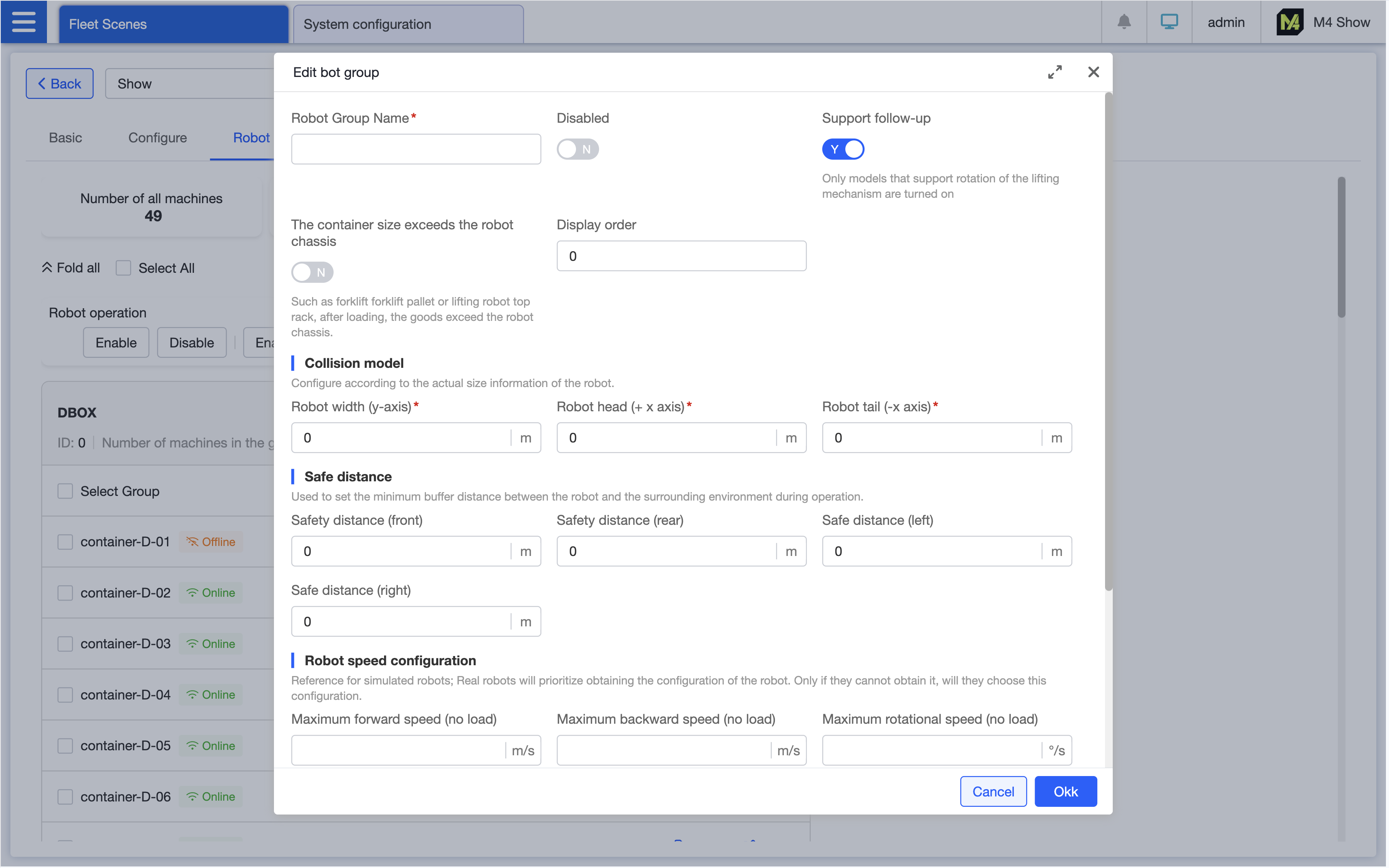 Robot Group Edit Configuration Page